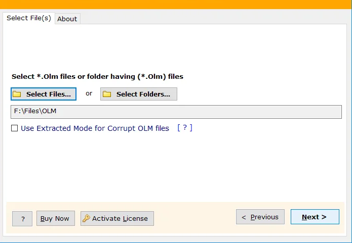 screenshot of MailDivert OLM Converter